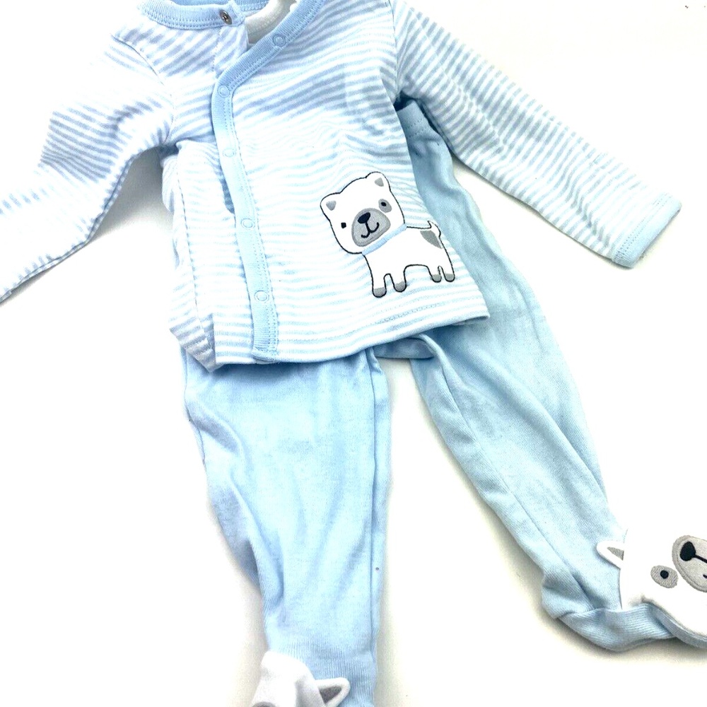 Baby Outfit Set Size 3m Boys Infant Dog 3pc Matching Footed Feet Snap Buttons